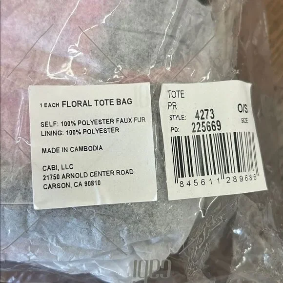 Gray and Pink Floral tote in packaging